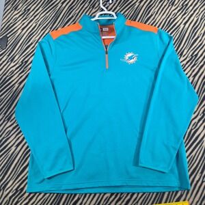 NFL Team Apparel Miami Dolphins Quarter Zip Pullover Aqua Orange Mens 2XL D2AC